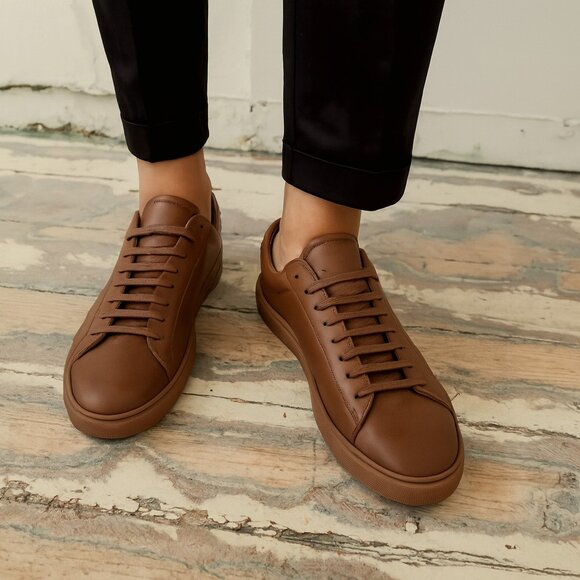 Oliver Cabell Mocha  Made in Italy Low 1 Leather Sneaker Shoe US 14 EU 47 - Picture 1 of 11